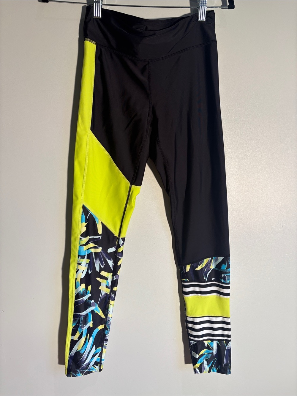 Lole Black Neon Yellow & Multicolor Panel Leggings